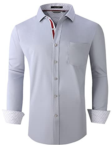 Alex Vando Mens Dress Shirts Wrinkle Free Regular Fit Stretch Rayon Bamboo Button Down Shirt, Silver, XXL