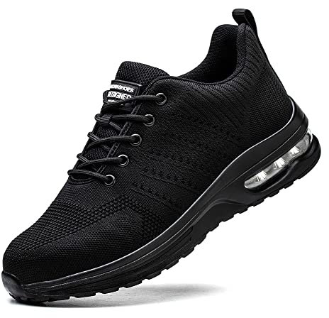 Rona Shoes Safety Shoes Safety Trainers Steel Toe Cap Trainers Work Shoes Lightweight Comfortable Slip On for Men Women Ladies Delta Black UK8 / EU42