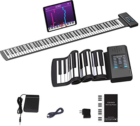 Konix 88 Keys Roll Up Piano, Upgraded Portable Rechargeable Piano,Bluetooth Mp3 Headphone,USB Input, MIDI Out,128 Rhythms.As the Best Holiday Gift for Children