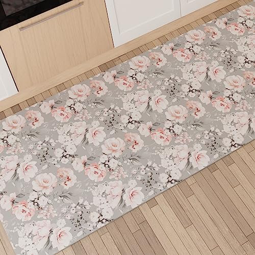 PETTI Artigiani Italiani Küchenläufer, Küchenläufer, rutschfest und waschbar, 52 x 100 cm, Blumenmuster 17, Grau, 100% Made in Italy