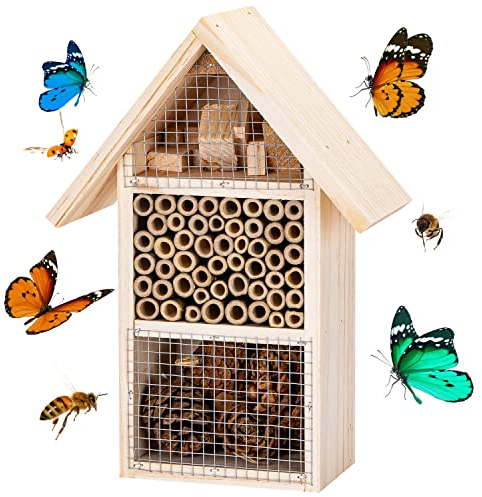 Nobleza - Insektenhotel aus Holz, Bienenhaus aus Massiv-Holz für Bienen, Marienkäfer & Florfliegen, Nisthilfe und Schutz für Nützlinge, Premium Insektenhaus, Größe M – 19,5 x 10 x 27 cm