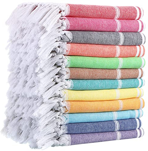 12 Pcs Turkish Beach Towels Set Turkish Bath Towel Bulk Peshtemal Bath Towel 71 x 35 Inch Oversized Quick Dry Lightweight Adult Use Turkish Towel for Beach Travel Pool Camping Sauna Bath Spa, 12 Color