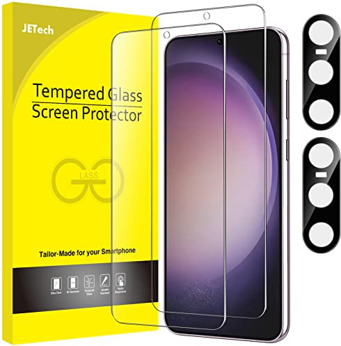 JETech Protector de Pantalla para Samsung Galaxy S23+ / S23 Plus 5G y Protector de Lente Cámara, Cristal Vidrio Templado, Compatible Huellas Dactilares ID, HD Transparente, 2 Paquetes Cada Uno
