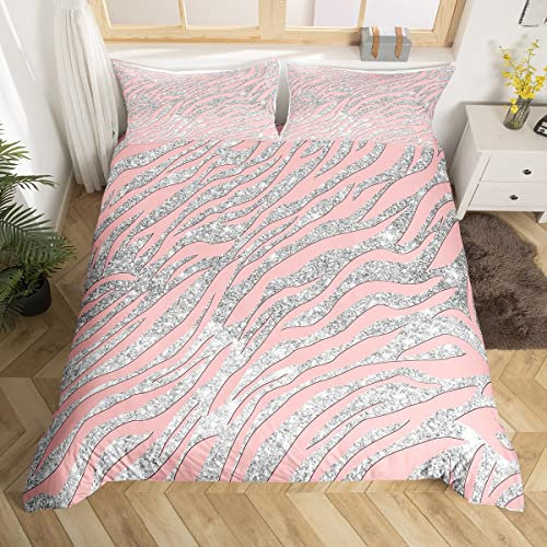 Femmes Leopard Parure de Lit 140x200cm Filles Rose Silver Leopard Imprimer Housse de Couette Pour Glitter Zèbre Imprimer Sets de Housse de Couette Safari Animaux Imprimer Parure Housse de Couette