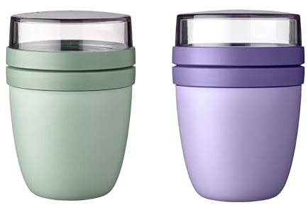 Mepal Lot de 2 pots à déjeuner Ellipse - Noir/blanc - 500 ml - Gobelets de voyage pratiques - Gobelets à yaourt - Passe au congélateur, au micro-ondes et au lave-vaisselle - 700 ml