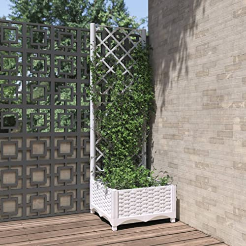 Yolola Pflanzkübel Mit Rankgitter Hoch Blumenkübel PP Pflanzkasten Pflanzgefäß mit Spalier Weiß Pflanzgitter Blumentopf Garten Terrasse 40x40x121,5 cm