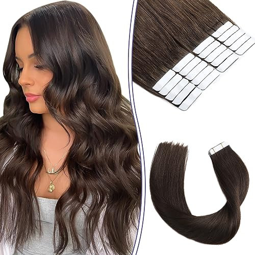 Sindra Tape in Extensions Echthaar Real Human Hair Dunkel Braun 20pcs 50g 45cm Invisible Tape in Extensions Echthaar Remy T#2 18 Zoll