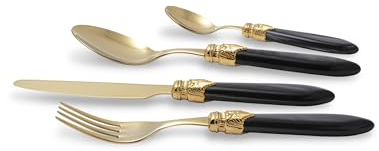 Rivadossi Sandro 43OR16S11 Set di Posate per 4 Persone, 16 Pezzi - Laura - 100% Made in Italy, Artigianalità e Design, Acciaio Inox 18/10,Oro Nero