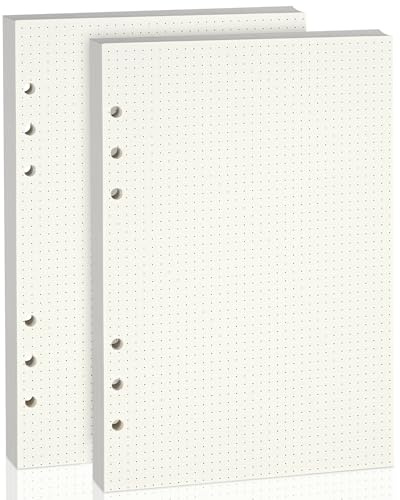 Nachfüllpapier für A5 6-Ringbuch-Notizbuch – Beidseitig beschreibbar, kein Durchschlagen bei Füllertinte. 100 GSM, Gepunktete Linie, 2x 80 Blatt, passend für A5 6-Ring
