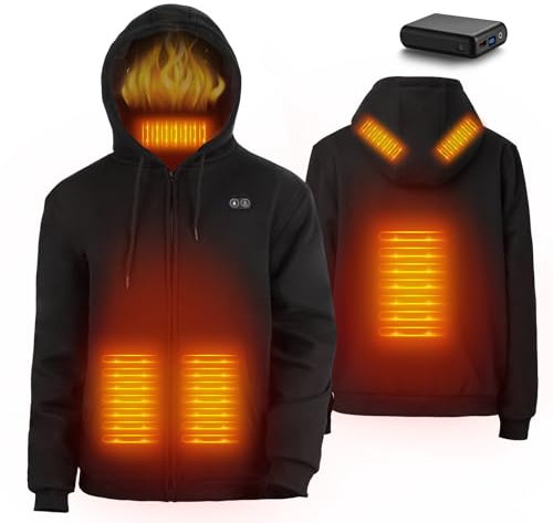 Qdreclod Beheizbarer Hoodie für Herren Damen – Elektrische Heizjacke, 12000mAh Akku, Winterwarm, Beheizte Jacke, Hoody Beheizbar für Outdoor, Camping, Wandern, Jagd, Beheizbarer Pullover mit Kapuze