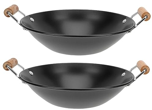 VINTORKY 2 Piezas Plancha De Acero Inoxidable Suministro De Cocina Wok Tradicional Suministros Para El Hogar Olla Wok Profunda Olla Espesa Fondue Metal Familiar Individual Olla Para Llevar