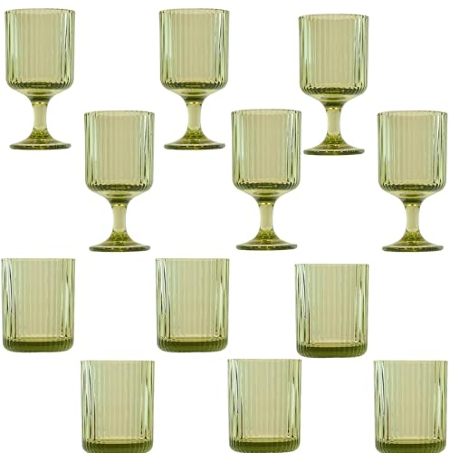 KEDEA Offerta 6 Bicchieri Acqua + 6 Calice Acqua Effetto Lucentezza, Lavabili In Lavastoviglie, Bicchieri Calici In Pasta Colore Multicolore Charleston Colore VERDE