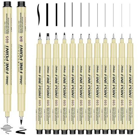 Funmo Micron Fineliner Stifte 12PCS Filzstift Schwarz Fineliner Set Fineliner Wasserfest Schwarze Stifte Zum Zeichnen Wasserfest Stifte Für Künstler, Illustration, Skizzen, Technisches Zeichnen (B)