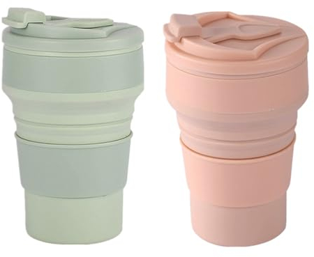 DragonX2 Pack of 2 Foldable Cups, 350 ml, Foldable Coffee Cup, Foldable Silicone Cup, Travel Mug, Water Cup, Foldable, BPA-Free, Suitable for Camping