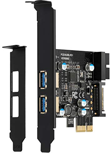 YBBOTT PCIE USB 3.0 Tarjeta de Expansión PCI Express 1X 2 Puertos con Conector Interno de 19Pin USB 3.0 Superspeed 5Gbps PCI-e USBIII Controller Adapter Support Windows 10/8 / 7 / XP