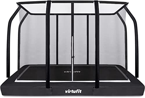 VirtuFit Premium Gartentrampolin Inground - Rechteckig - Outdoor mit Netz und Leiter für Kinder und Erwachsene - Schwarz - 213 x 305 cm