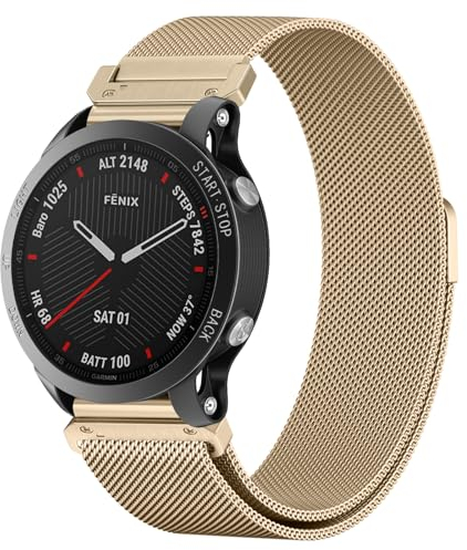 Oumida 22mm Armband für Garmin Fenix 7 / Fenix 7 Pro/Fenix 6 / Fenix 6 Pro/Fenix 5, Edelstahl Metall Magnet Quickfit Ersatzarmband für Garmin Forerunner 935/945/955/745 Uhrenarmband, Vintage Gold