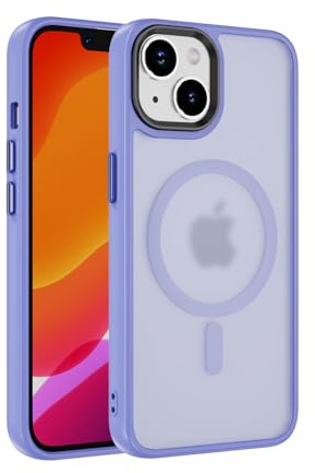 LBH Handyhülle magnetisch für iPhone 14 kompatibel mit MagSafe kabelloses Laden Sturzschutz Design erhöhter Rand Kameraschutz Schutzhülle transparente Rückseite Helles Violett