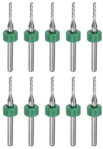 QUARKZMAN 10 Stück Hartmetallfräser 1.6mm Schaft mit Zentrierring CNC | 6-Flöten Fräser für Edelstahl, Verbundwerkstoffe und Legierungen, Silber