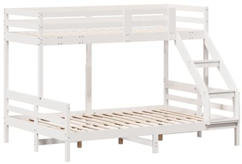 vidaXL Etagenbett, Hochbett mit Leitplanken, Stockbett für Schlafzimmer, Bett Holzbett Einzelbett, Weiß 80x200/140x200cm Massivholz Kiefer