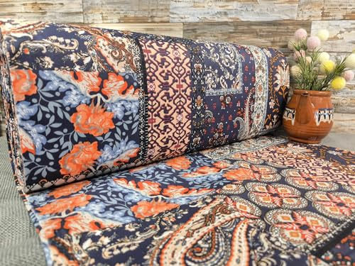 240cm Breit Meterware ab 50cm Popeline Baumwolle Stoff Baumwollstoff Kinderstoffe Stoffe Blumen Babystoffe Orientalisch Ranforce Bastelstoff ÖKO-TEX VP0R013 (Dunkelblau überwiegend)