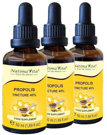 Propolis Tinktur 40% – 3 x 50 ml – Pure Hochdosierte Tropfen – 100% natürliches Extrakt – Praktische Pipette - Einfache Dosierung - NatimaVita