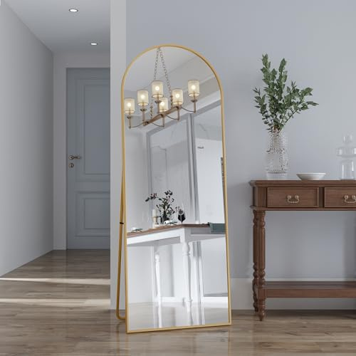 LLODERY Miroir rond complet - 162 x 53 cm - Cadre complet - Avec cadre et protection anti-éclats - Grand miroir mural sur pied pour chambre à coucher, salle de bain, salon ou garde-robe - Doré