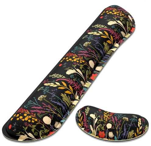 Dapesuom Enlarge Keyboard Wrist Rest, Memory Foam Wrist Cushion for Desk Mats Support, Typing Pain Relief Keyboard Mouse Pad Rests Set with Non-Slip Base for Gaming Laptop Computer, Floral Cartoon