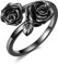 Anello con rosa nera, in argento Sterling 925, regolabile, anello aperto, gotico, regalo per donne