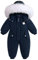 BRONG Enfant Habit de Neige Barboteuse Garçons Combinaison de Ski Hiver Chaud Neige Toison Veste Étanche Amovible Col de Fourrure Coupe-Vent Tenues Bleu 12-18 Mois