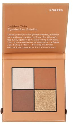 KORRES Eyeshadow Palette Golden Coin, Lidschattenpalette in goldenen Shades, 4 intensive Farbtöne, silikon- und parabenfrei, 5g