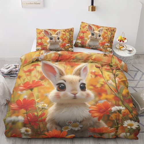ZyxMehtic Süßer Hase Bettwäsche 135x200 2teilig, Kaninchen Bettwäsche Set 135x200, Weich Mikrofaser Wende 1 Bettbezüge 135x200 und 1 Kissenbezug 80x80cm mit Reißverschluss