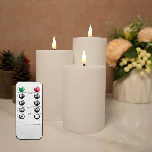 Wasserdicht Flackernden Flammenlose Kerzen, Outdoor-Batterie Betriebene LED Kerzen mit Timerfunktion, 7cm x 9.8 12.3 14.7cm für Zuhause, Zimmer, Tisch, Halloween, Weihnachtsdekoration, weiß, 3er-Set