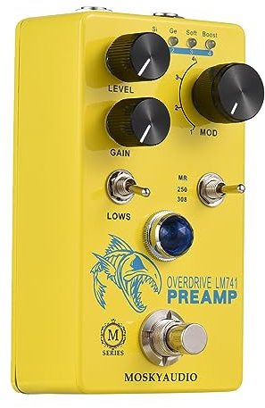 Funien Distorsion/Overdrive/Préampli Guitare Pédale d'effet Commutateur 4 Modes et Commandes de Niveau/Gain Compact Portable Processeur d'Effet de Guitare Numérique pour Guitare Électrique -