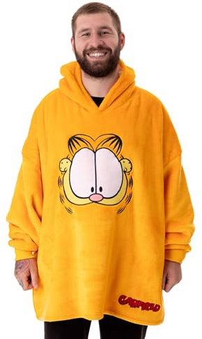 Garfield Felpa con Cappuccio Coperta indossabile da Uomo | Pile con Cappuccio Pullover Oversize per Adulti in Arancione | Abbigliamento da casa con Grande Faccia da Gatto Pigro
