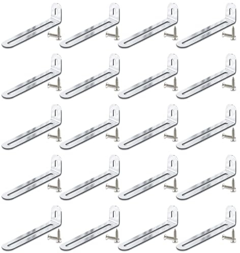 20 Pezzi Angolari Metallo per Legno, 73×23,5×15 Mm Staffe a L Staffe Angolari con Foro Lungo in Metallo a Forma di L Regolabili ad per Mobili in Legno Tavoli Sedie (Argento)