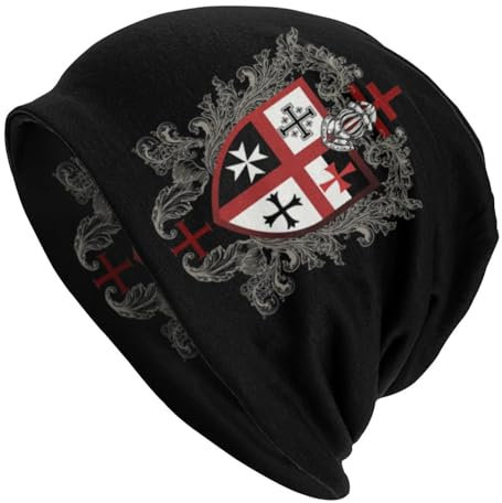 HEBUOUI Tempelritter Kreuz Schild Mütze Mütze Strickhut Unisex Mittelalter Emblem Geheimer Orden Winter Warm Skullies Mützen Mützen Personalisiertes Freund