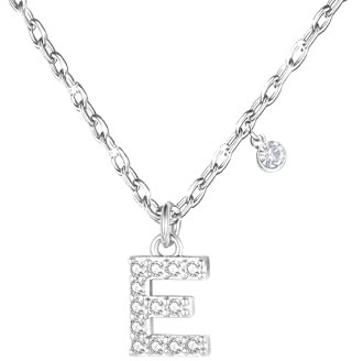 GUOYU 26 Halskette mit Anfangsbuchstaben für Frauen Mädchen, Halskette mit Buchstabe aus Zirkonia aus Silber, Anhänger, Personalisierung, Geschenkideen zum Geburtstag, L, Edelstahl, Strass (E)