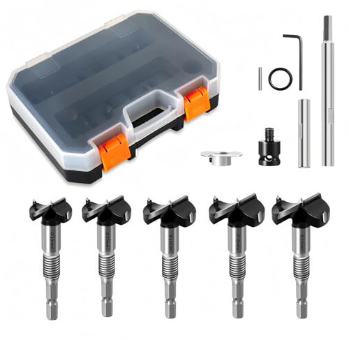 10 tlg Forstnerbohrer Set, Multifunktionales Holzbohrer Lochfräser Schlangenbohrer Set Mit Verlängerungsstange, M10 Verbindungsstange Holzbohrer 15mm, 20mm, 25mm, 30mm, 35mm für Alle Holz Arten