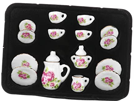 Zerodeko 15pcs Mini Tea Kit Models Red Ceramic Teapots Set for Boys and Girls' Miniature Garden Decor