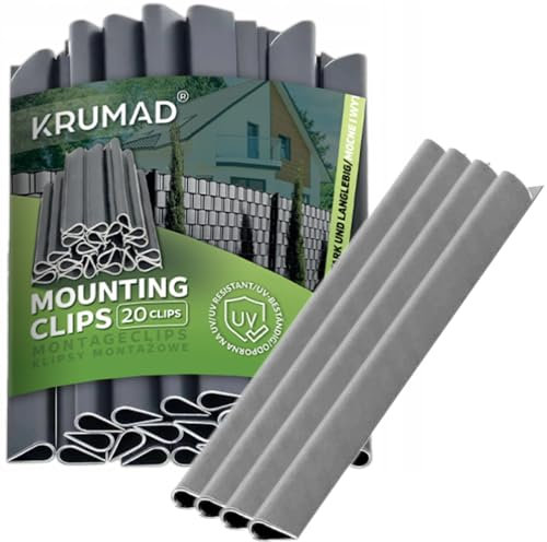 KRUMAD, 20 Stück Befestigungsclips für Sichtschutzstreifen, PVC Klemmschienen für Sichtschutz, UV-beständig, Clips für Zaun Sichtschutz, Wetterfest Sichtschutz Befestigung Zubehör, Hellgrau