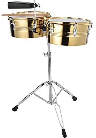Joyance Drum Big Timbale Drum und Small Timbale Drum Set, Percussion Instrument mit Cowbell Halterung, inklusive Drumsticks, Golden Finish