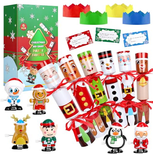 DERAYEE 6 Stück Christmas Crackers,Knallbonbons,Weihnachtscrackern,Weihnachten Party Tisch Gunst mit Party Hut, Witz und Aufziehspielzeuge für Kinder