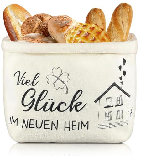 Wapasezyar Brotkorb Modern Brötchenkorb für Brot und Salz Geschenk zum Einzug, Brotkörbchen aus Stoff Brotbeutel mit Haus Vierblättriges Kleeblatt Motive