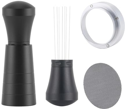 GdHaHSP WDT Tool Espresso Set 54mm für 54-mm-Siebträger | Aluminium-WDT Tool mit 7 Edelstahl-Nadeln, magnetischem Dosierring 54mm und Edelstahl-Puck Screen 54mm.