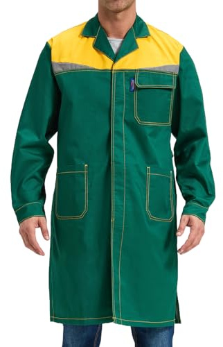 Oralidera Mens Lab Coat Bicolor Warehouse Dust Coats DIY Workshop Long Jacket Garage Work Smock Adults Laboratory Coat
