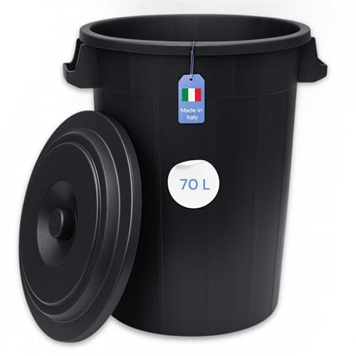 YourCasa Mülltonne 70L - Mülleimer mit Deckel verschließbar - Tonne mit Trageriffen für Garten - Futtertonne oder Regentonne klein - Wassertonne Abfalltonne - kleine Universaltonne
