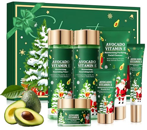 Avocado Skin Care Kit, Kit Skincare Viso Completo, Set Skincare Regalo Donna, Skin Care Coreane mit Tonico, Lozione, Crema, Detergente, Crema Occhi e Maschere Viso, Idee Regalo di Natale