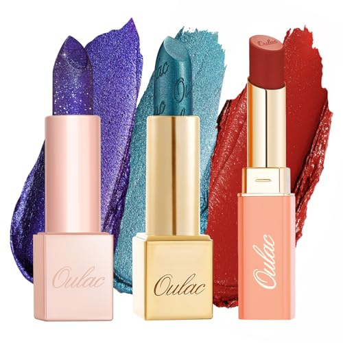 Oulac Halloween Liptick Kit | Red Satin Matte Lipstick, Green Shimmer Metallic Lipstick | Infused with Shea Butter, Moisturising, Blue Long Lasting Lip | Vegan, High-Pigment(SG07+D01+MSD20)