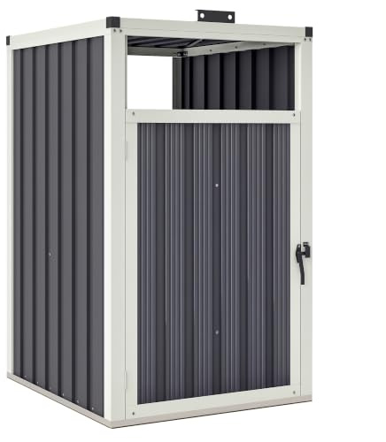 Outsunny Abri pour 1 Poubelle 240L Extérieur 73 x 81 x 122 cm Gris Foncé | Cache Poubelle, Porte avec Poignée, Couvercle Relevable à 180°, Acier Galvanisé